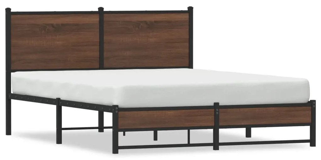 Estrutura cama com cabeceira 140x200cm metal carvalho castanho