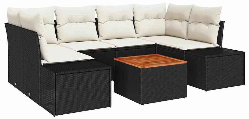 Conjunto de Sofá de Jardim 7 pcs Preto, branco 55 x 55 x 37 cm