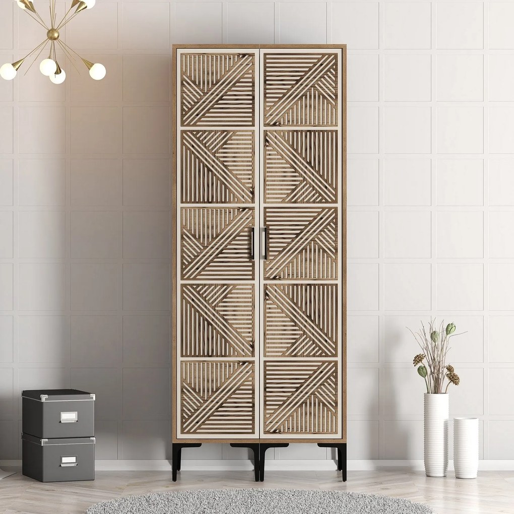 Roupeiro Kumsal PP – Nogal e Creme – 80x47,5x201,4 cm