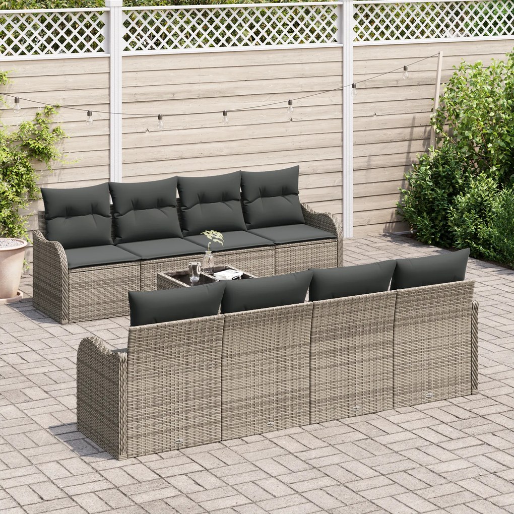 Conjunto de Sofás de Jardim vidaXL com Almofadas Cinza Rattan Poliéste
