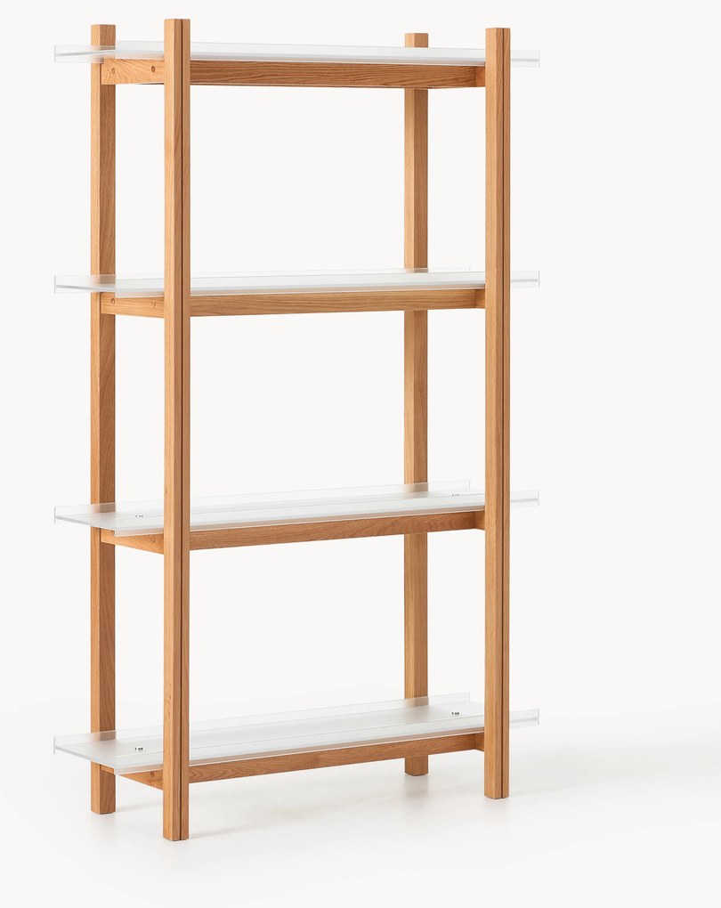 Estante grande em madeira de carvalho com prateleiras de vidro Alex