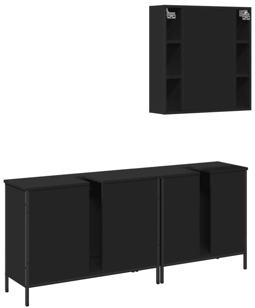 3 pcs conjunto móveis casa de banho derivados de madeira preto