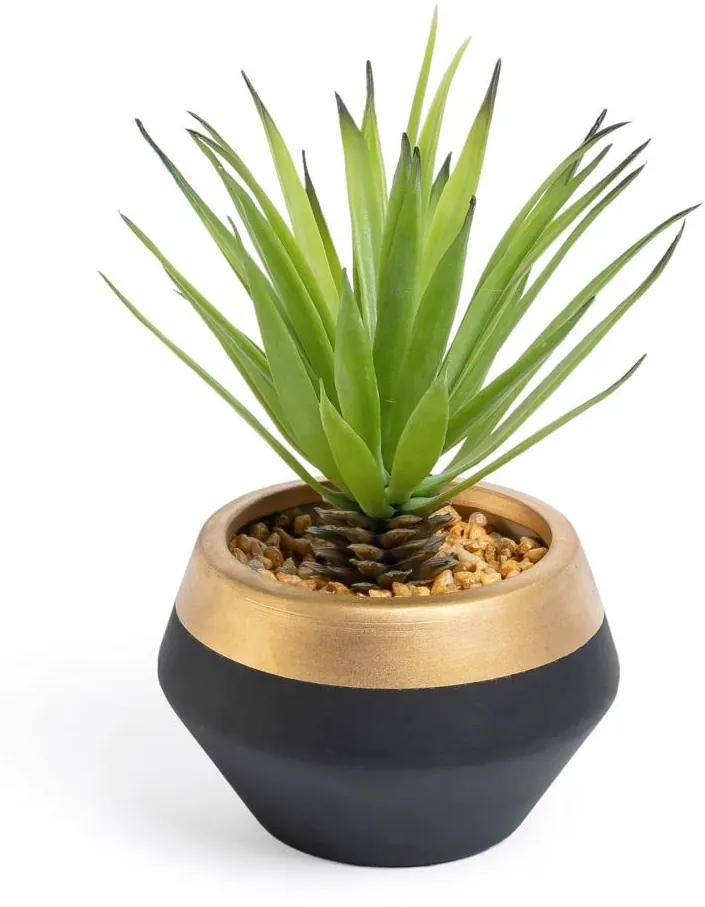 Kave Home - Palmeira pequena artificial em vaso de cerâmica preto e dourado