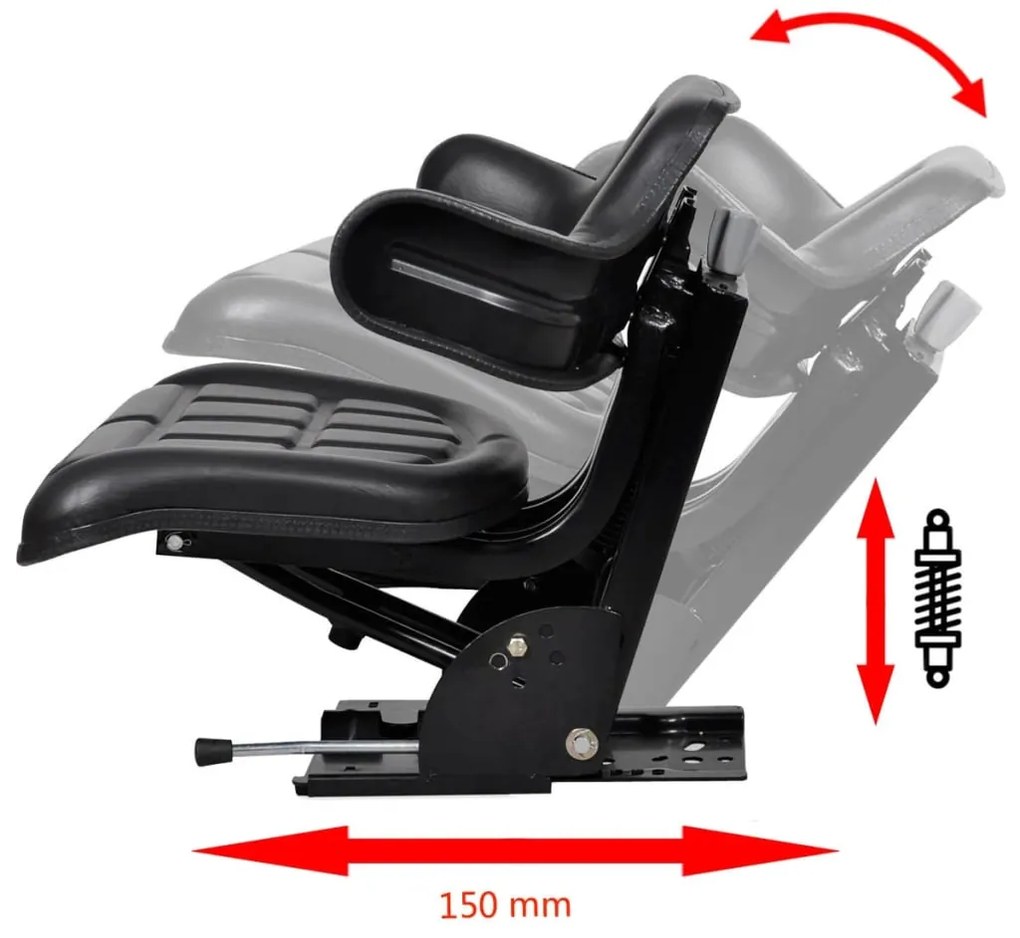 Assento de trator com suspensão, preto