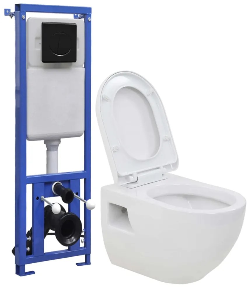 vidaXL Sanita suspensa com autoclismo alto embutido cerâmica