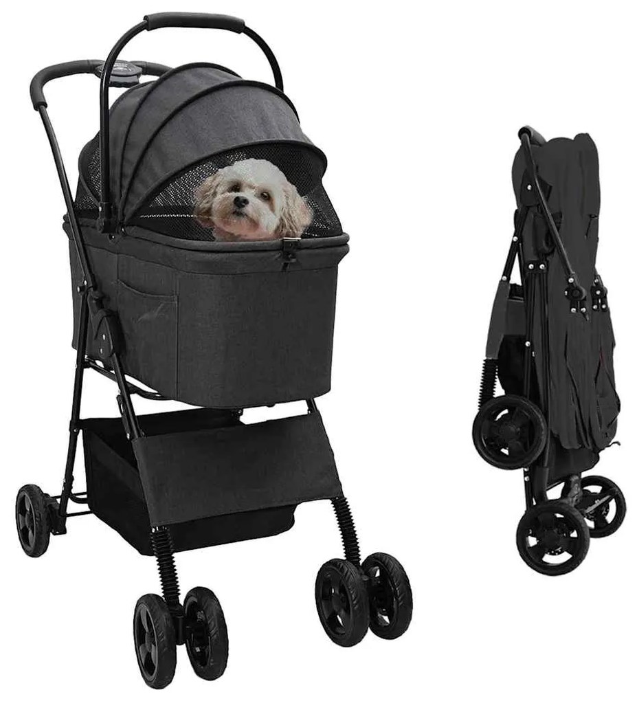 vidaXL Carrinho de Pet Dobrável Preto 81 x 47 x 99 cm Poliéster