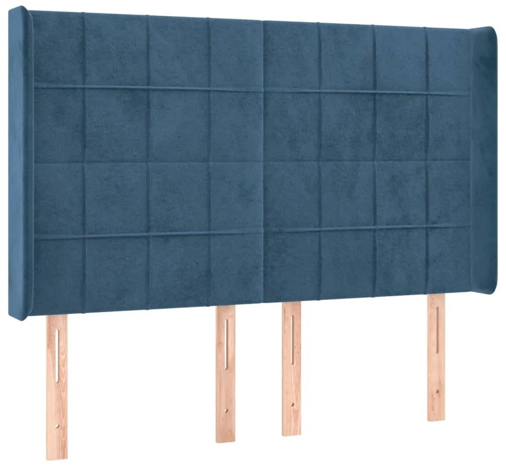 Cabeceira cama c/ luzes LED veludo 147x16x118/128cm azul-escuro
