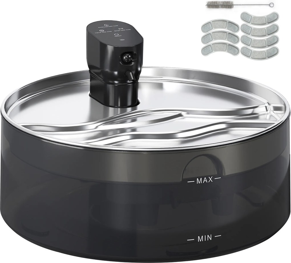 PawHut Fonte para gatos 7L, fonte para gatos com bomba silenciosa, LED, filtro de carvão ativado, aço inoxidável 30,6 x 30,6 x 17,2 cm | Aosom Portugal