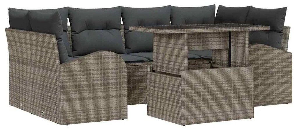 Conjunto de Sofá de Jardim de 7 Peças com Almofadas Cinza Rattan Polié