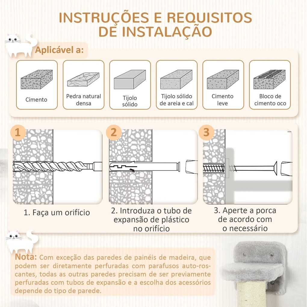 PawHut Prateleiras de Escalada para Gatos de Parede Conjunto de Pratel