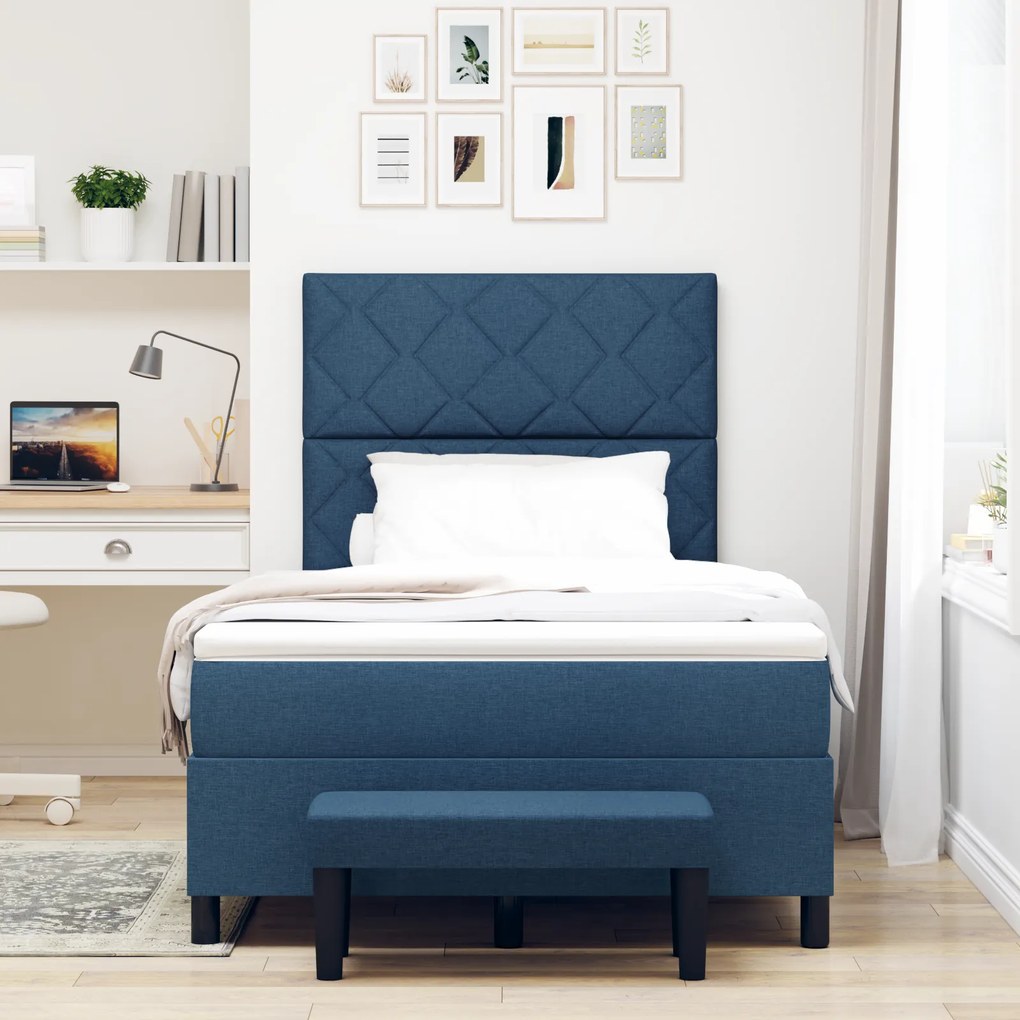 Cama Box Spring com Colchão & Banco Azul 120x200 cm Tecido