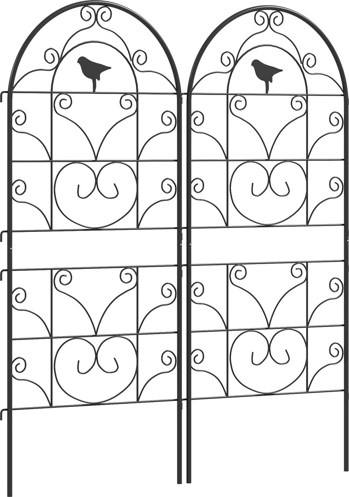 Outsunny Treliça de Metal Conjunto de 2 para Fincar Inoxidável Suporte para Trepadeiras com Design de Aves para Plantas Trepadeiras 50x120 cm Preto | Aosom Portugal