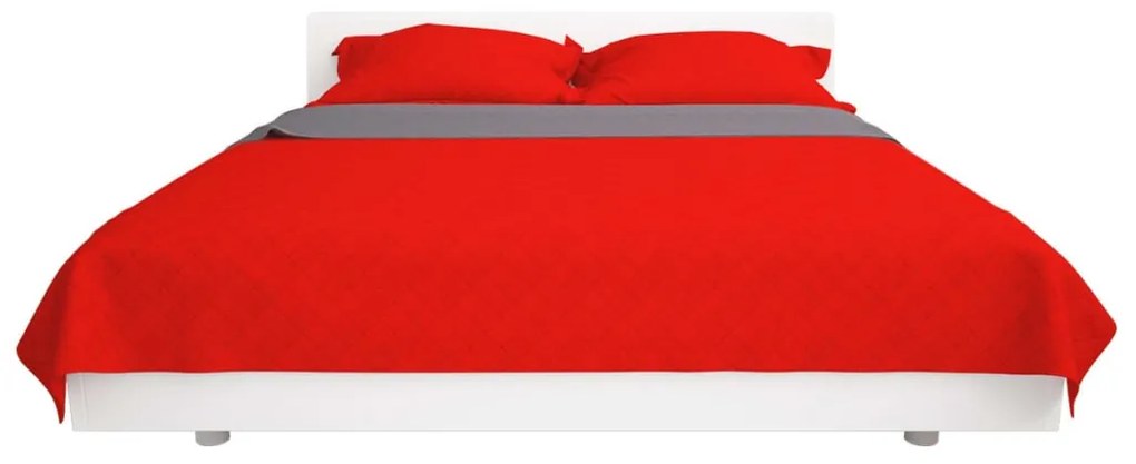 Colcha dupla face acolchoada 220x240 cm vermelho e cinzento