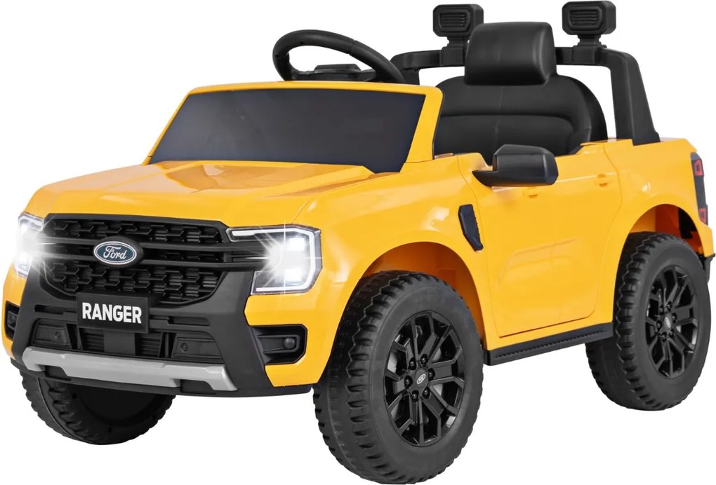 Carro elétrico infantil 12V com controle remoto Faróis LED Partida com um botão para crianças de 3 a 6 anos 64 x 105 x 60 cm Amarelo