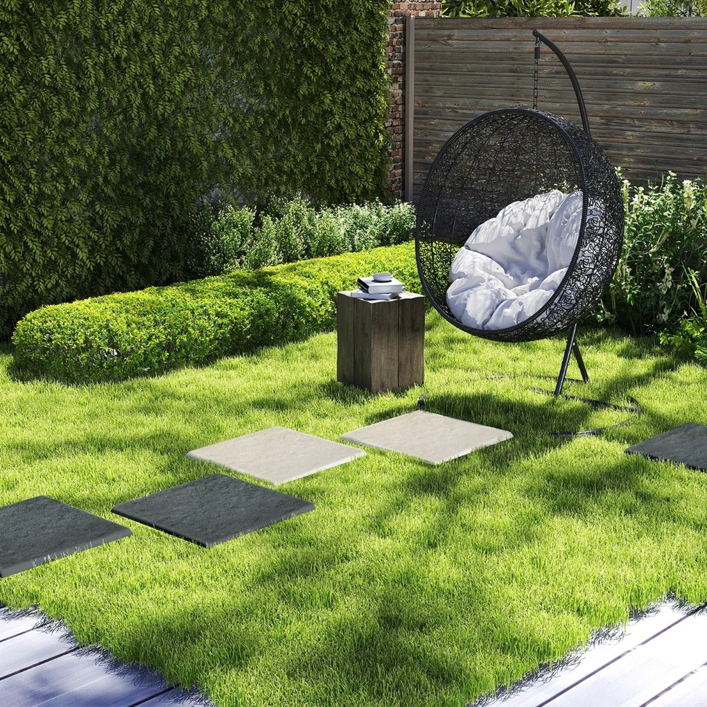 Conjunto de 16 ladrilhos jardim de 39,5 x 39,5 cm em PP com estacas de fixação e pedras decorativas para passadiços de jardim, pavimentos exteriores,