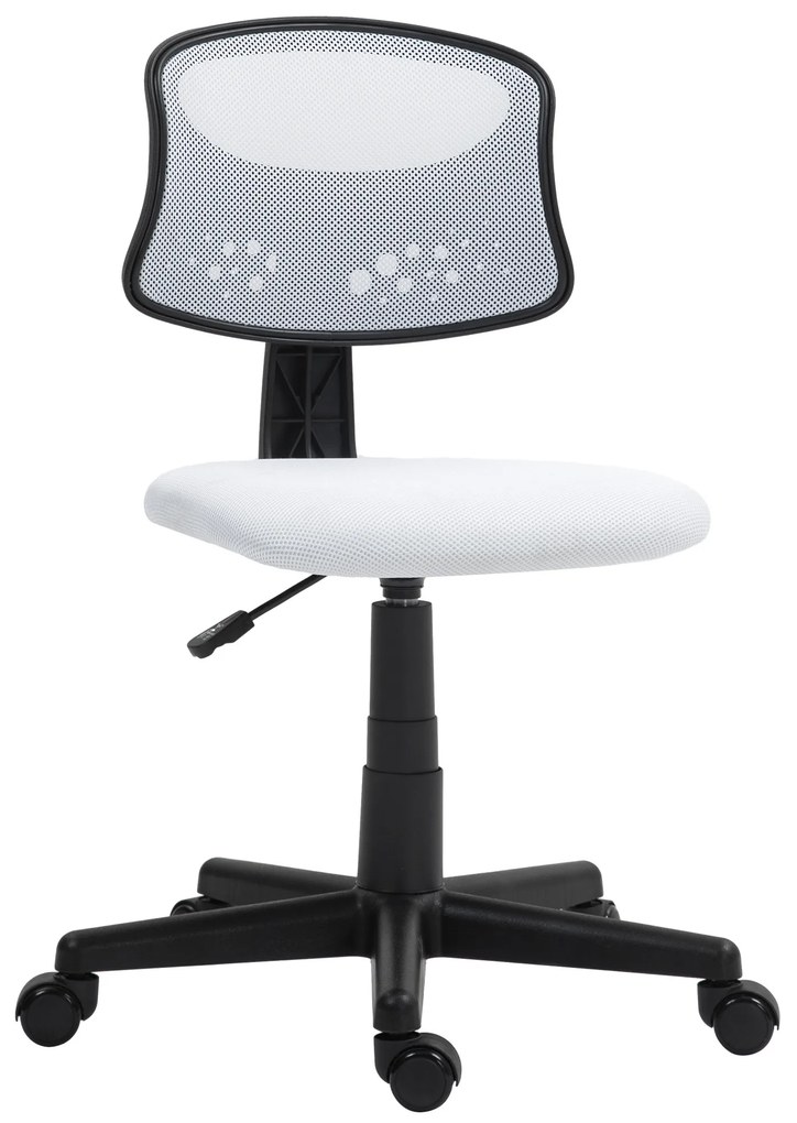 HOMCOM Cadeira Escritório sem Apoio para os Braços com Encosto de Malha Respirável Altura Ajustável 43x48x78-88 cm Branco | Aosom Portugal