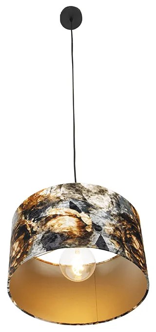 Candeeiro de suspensão moderno preto com cúpula floral 35 cm - Combi Moderno