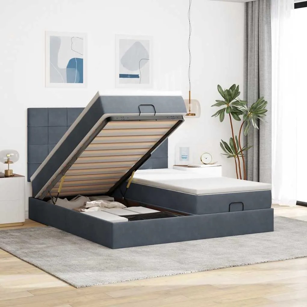 Estrutura cama otomana colchões 180x200 cm cinzento escuro