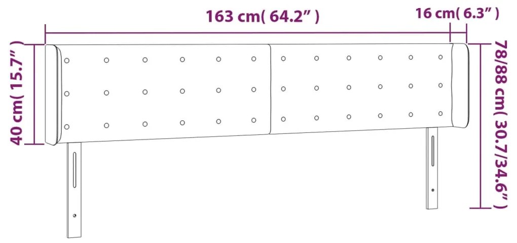 Cabeceira de cama c/ abas veludo 163x16x78/88cm cinzento-escuro