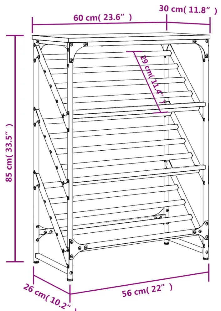 Sapateira 60x30x85 cm derivados de madeira cinzento sonoma