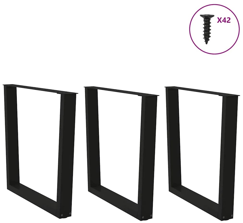 Pernas para mesa de jantar em V 3 peças, preto, 80x(72-73,3) cm, aço
