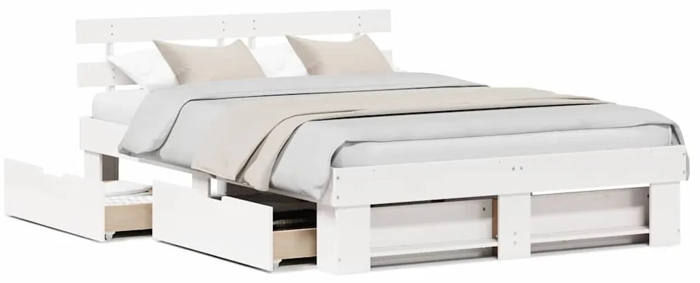 Estrutura da Cama Branco 140 x 200 cm Madeira de Pinheiro