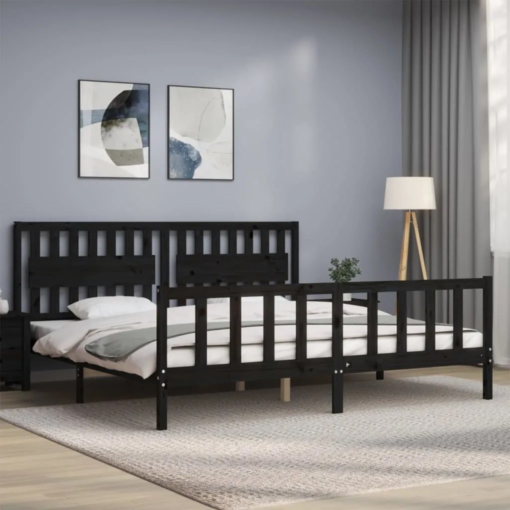 Estrutura de cama com cabeceira 200x200 cm madeira maciça preto