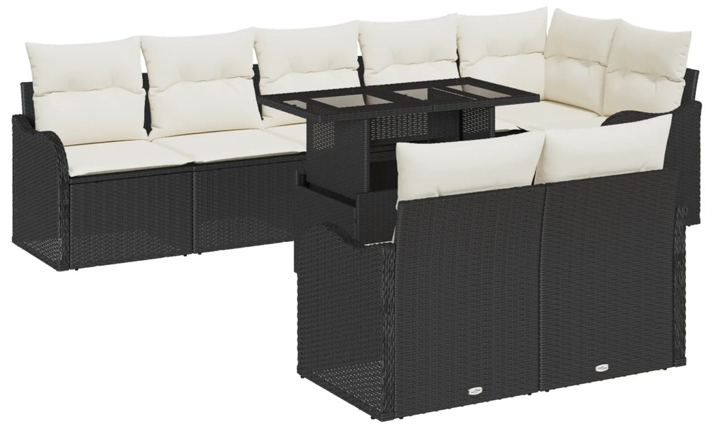 vidaXL Conjunto de Sofá de Jardim com 9 Peças e Almofadas Rattan Preto