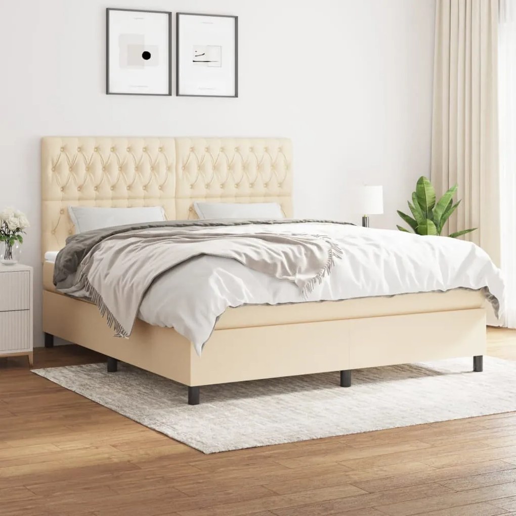 vidaXL Cama com molas/colchão 180x200 cm tecido cor creme
