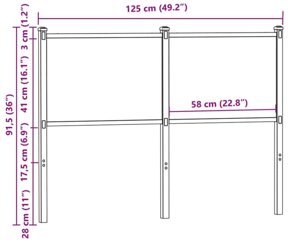 Cabeceira de cama 120 cm derivados madeira/aço carvalho fumado