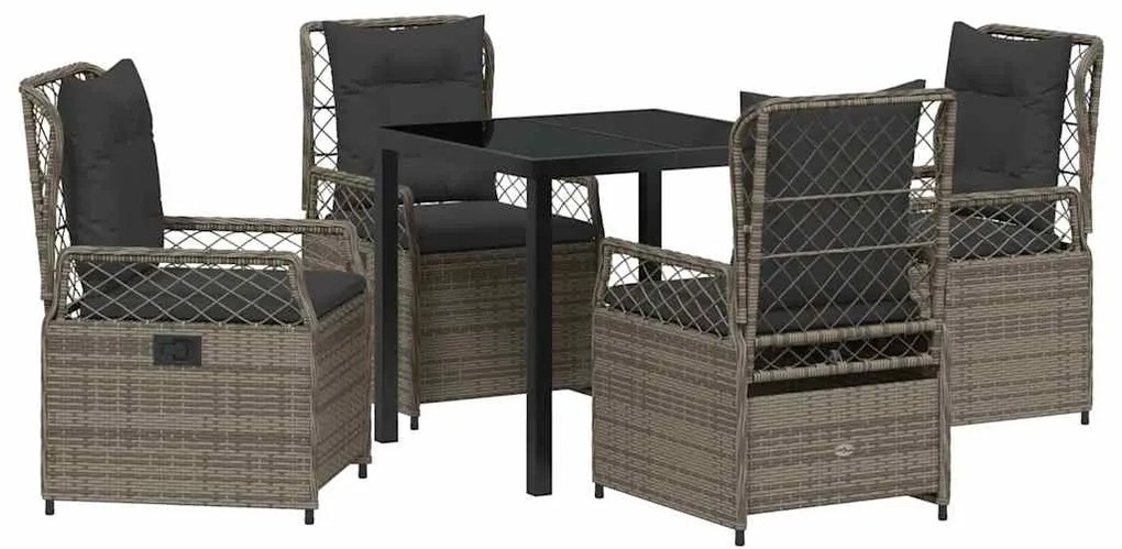 Conjunto de Jantar de Jardim 5 Peças Cinza em Rattan Sintético