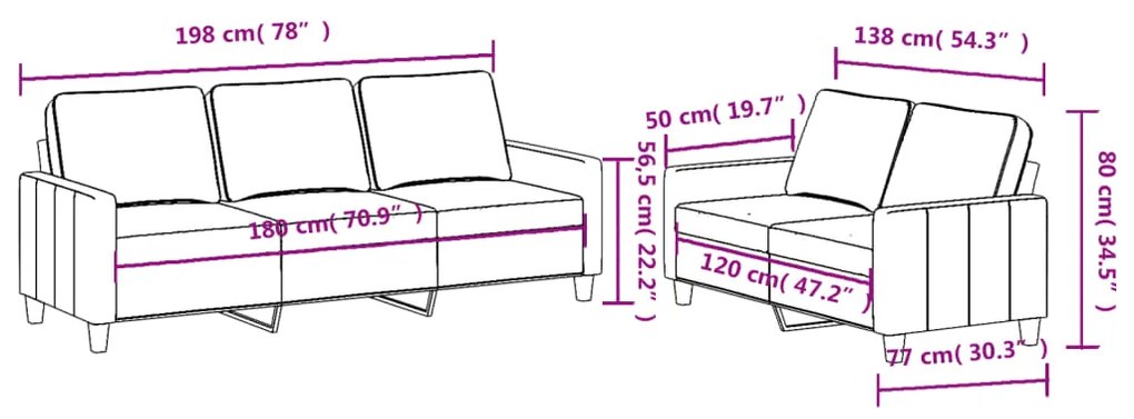 2 pcs conjunto de sofás com almofadões tecido cinza-acastanhado