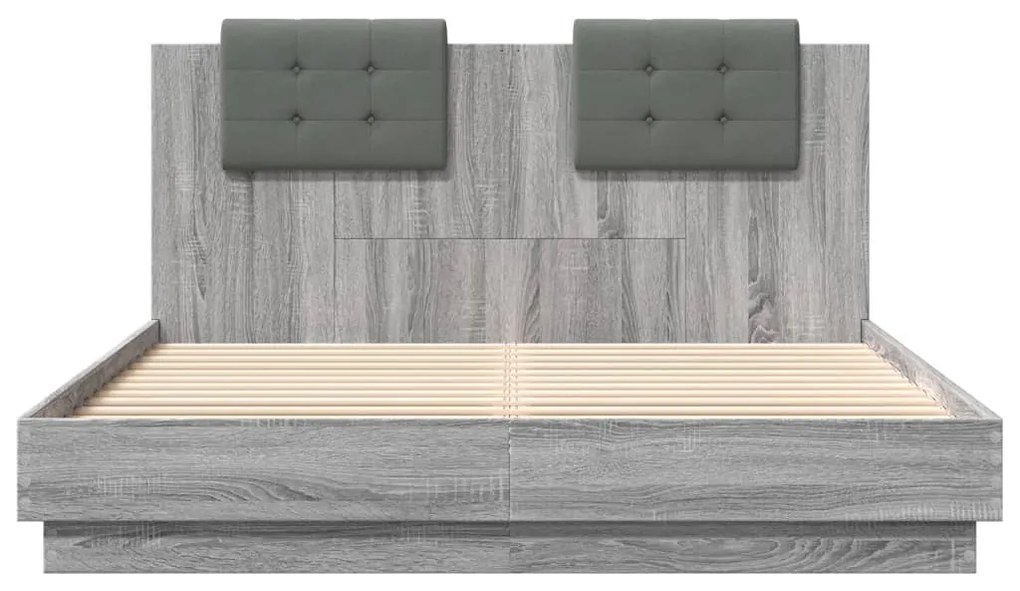 Estrutura de cama c/ cabeceira derivados madeira cinza sonoma