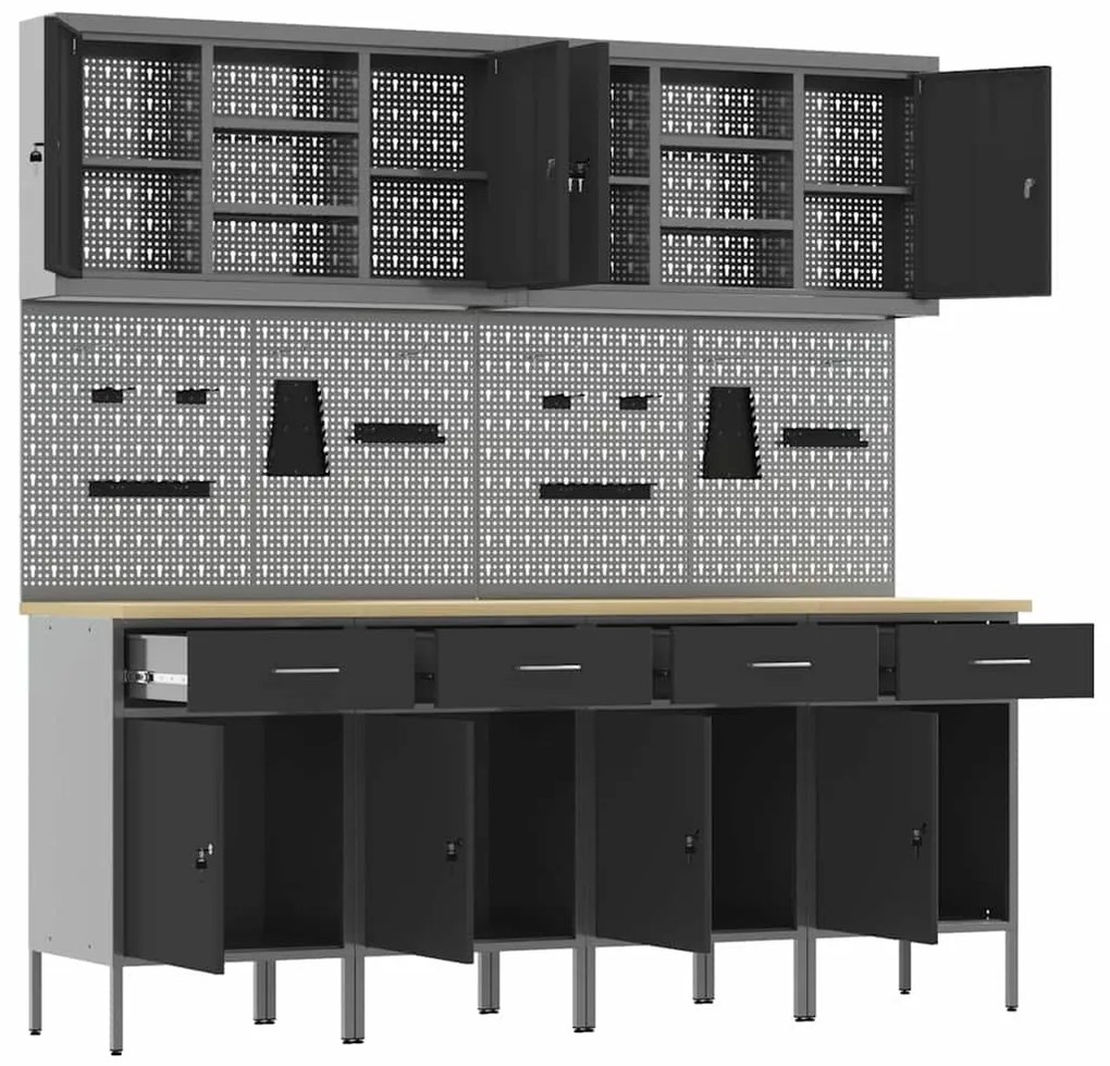 Conjunto de Armário e Painel de Ferramentas com 10 Peças vidaXL Preto