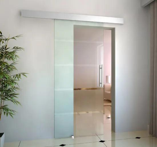 HomCom Porta de Correr de Vidro Translúcido com Listas Transparentes - e Vidro Liga de Alumínio - 77,5 x 205 cm