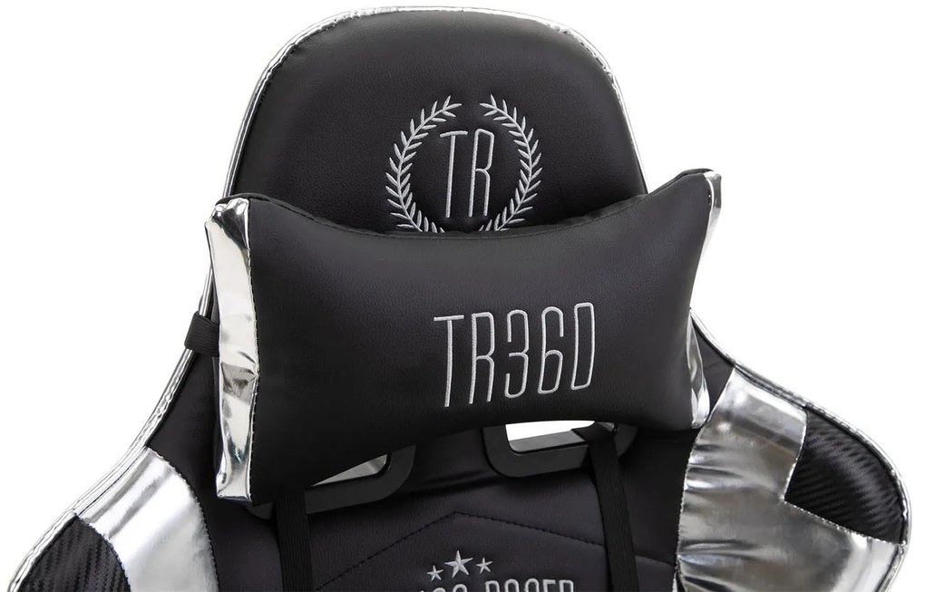 Cadeira Gamer de corrida Turbo com apoio para os pés preto/branco brilhante