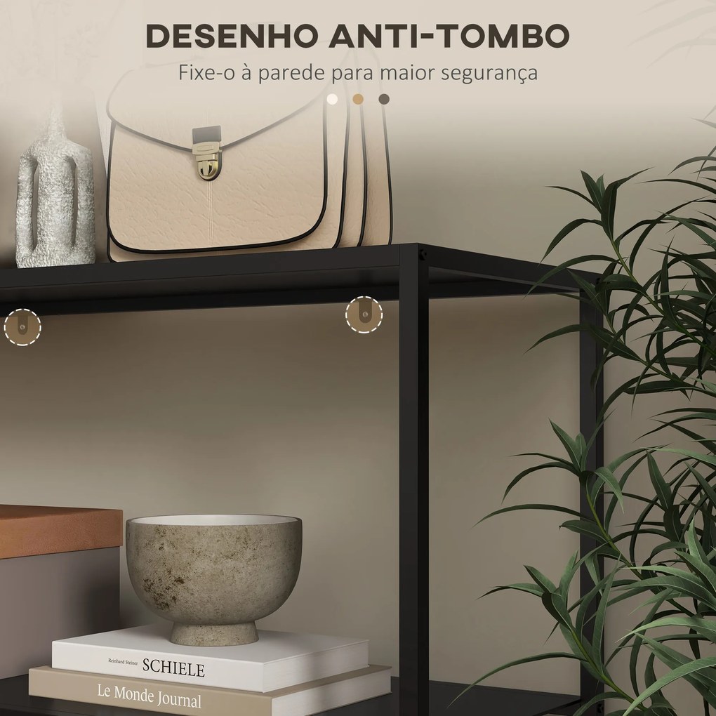 Mesa Consola Estilo Industrial Mesa de Entrada com Prateleira Estrutura de Aço e Desenho Anti-Tombo 90x30x75 cm Preto