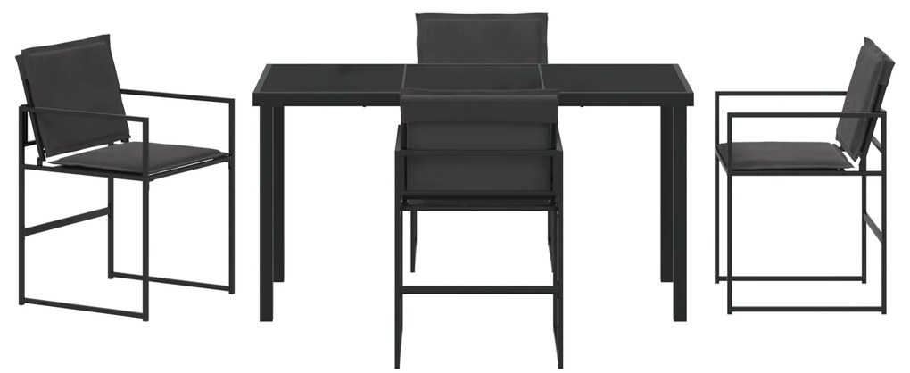 Conjunto de Jantar de Jardim 5 Peças com Almofadas Preto Textilene e A