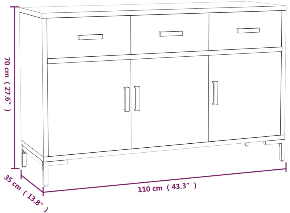 Aparador 110x35x70 cm pinho maciço preto