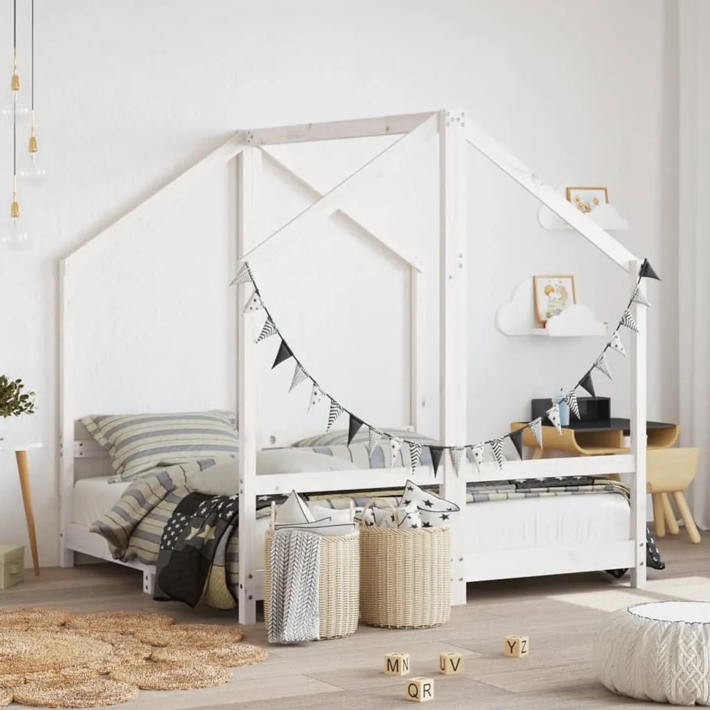 Estrutura de cama infantil 2x(70x140) cm pinho maciço branco