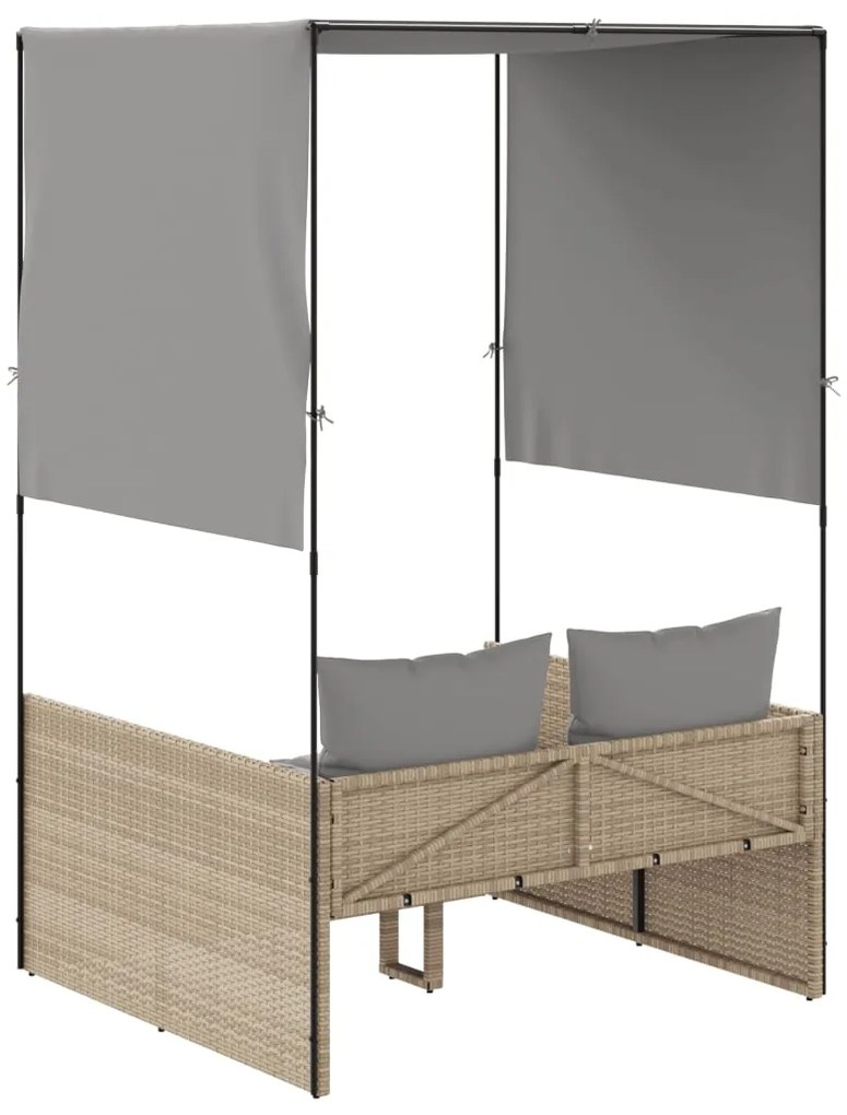 Espreguiçadeira dupla com teto e cortinas vime PE bege