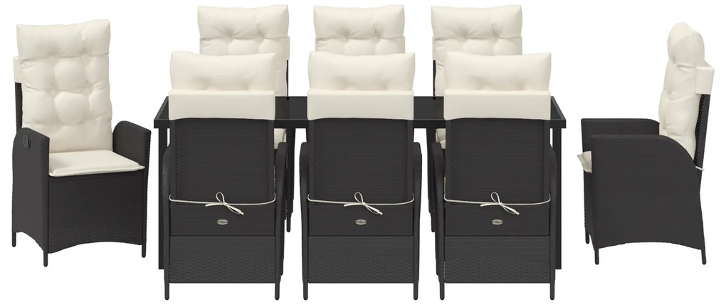 Conjunto de Jantar de Jardim com Almofadas 9 Peças Preto Rattan Poliés