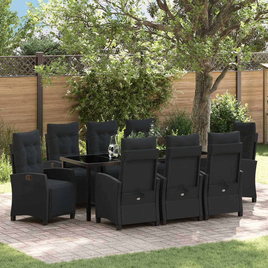 Conjunto de Jantar de Jardim 9 Peças Preto Rattan Poliéster