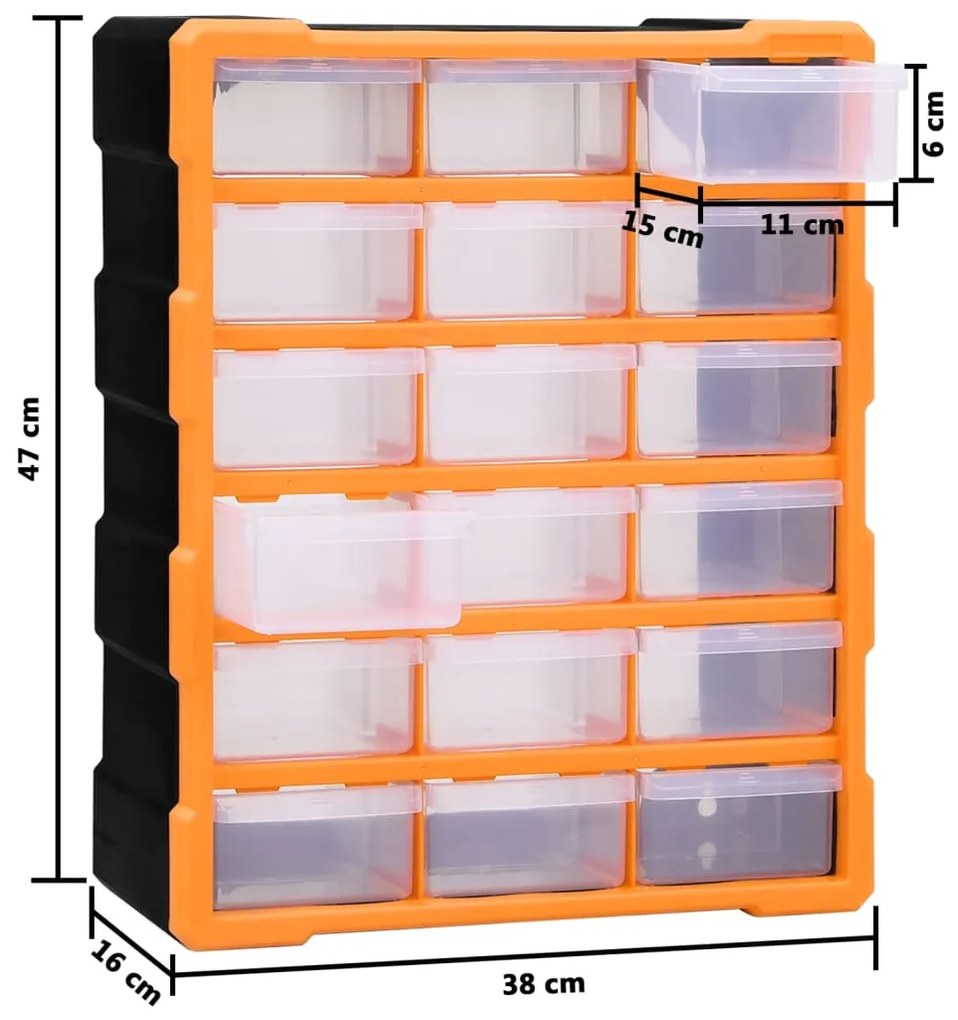 Caixa organizadora com 18 gavetas médias 38x16x47 cm
