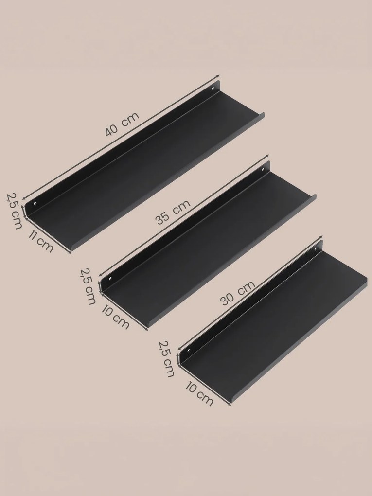 Conjunto de 3 prateleiras de parede em metal decorativas pretas