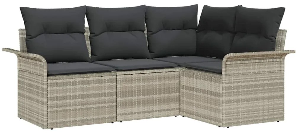 Conjunto de Sofá de Jardim 4 Peças com Almofadas Cinza Claro em Rattan