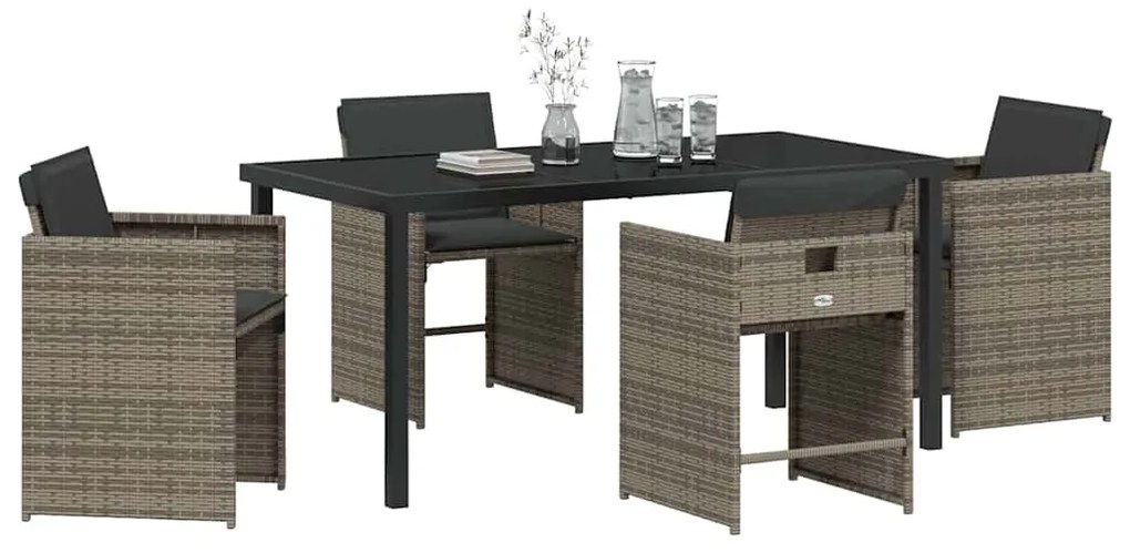 Conjunto de Jantar de Jardim de 5 Peças com Almofadas Cinza Rattan Pol