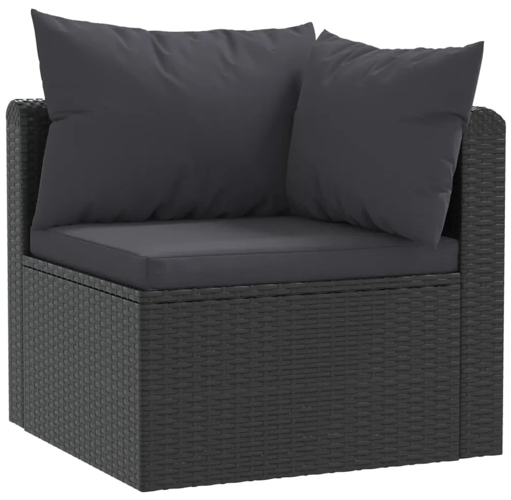 4 pcs conjunto sofás de jardim c/ almofadões vime PE preto