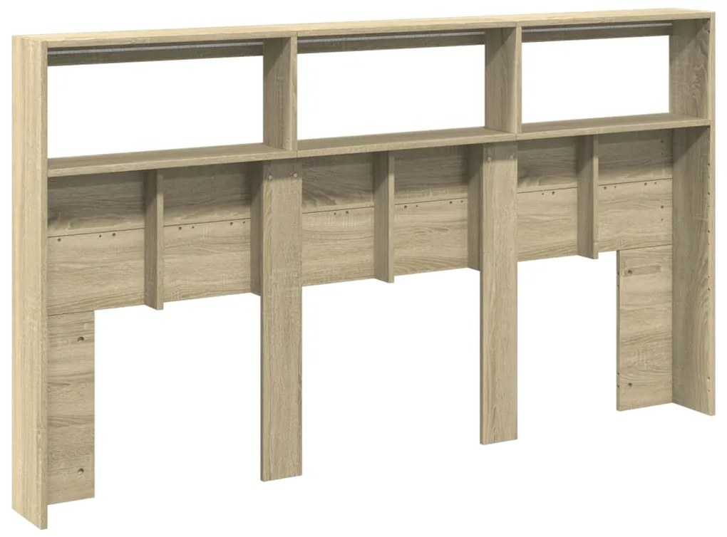 Armário de cabeceira c/ luzes LED 180x17x102 cm carvalho sonoma