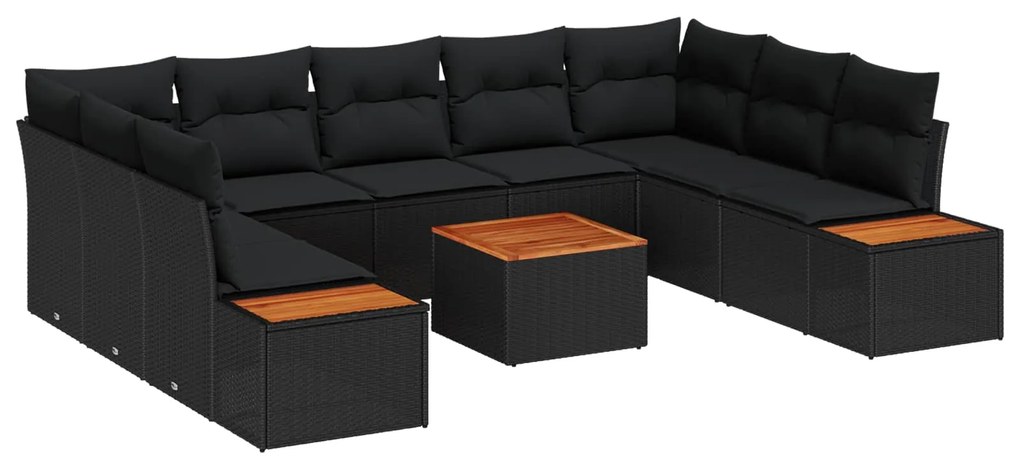 vidaXL Conjunto de Sofá de Jardim 10 pcs Preto Rattan Sintético